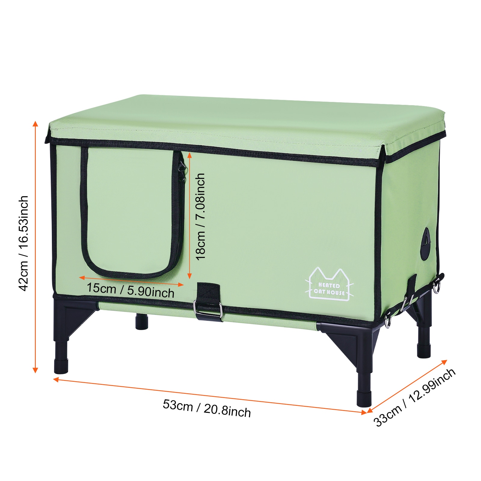 Heated Elevated Cat House Shelter With Warming Pad For Pets Green_voghion.com